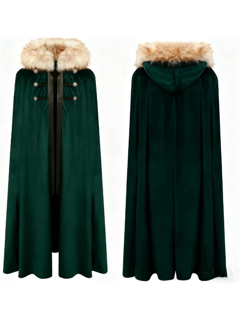 Unisex Medieval Viking Faux Fur Hooded Cloak Cape - Renaissance Steampunk